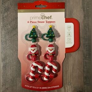 NEW  Santa Claus, Stocking Christmas Tree Silicone Straw Toppers Set -Prime Chef